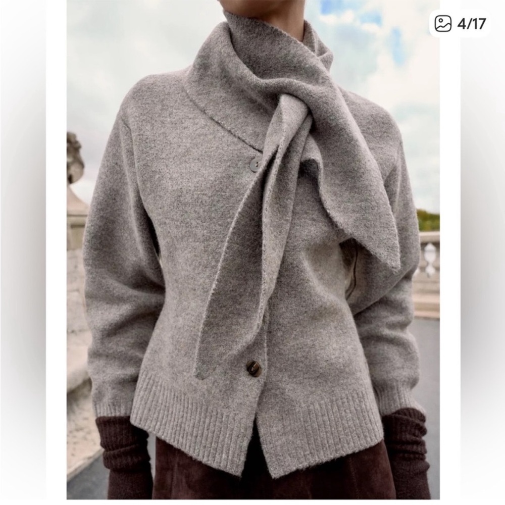 Zara scarf knit cardigan gray